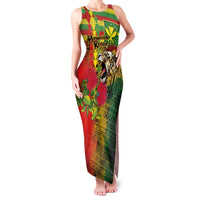 Hawaiian Reggae Family Matching Tank Maxi Dress and Hawaiian Shirt Kakau Art Motifs with Ohia Lehua and Rastafari Lion - Polynesian Pride