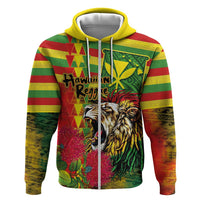 Hawaiian Reggae Hoodie Kakau Art Motifs with Ohia Lehua and Rastafari Lion - Polynesian Pride