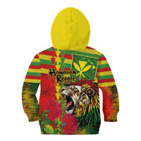 Hawaiian Reggae Kid Hoodie Kakau Art Motifs with Ohia Lehua and Rastafari Lion - Polynesian Pride