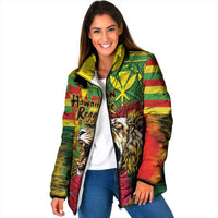 Hawaiian Reggae Padded Jacket Kakau Art Motifs with Ohia Lehua and Rastafari Lion LT03 Women Multicolor - Polynesian Pride