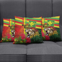 Hawaiian Reggae Pillow Cover Kakau Art Motifs with Ohia Lehua and Rastafari Lion - Polynesian Pride
