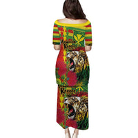 Hawaiian Reggae Puletasi Kakau Art Motifs with Ohia Lehua and Rastafari Lion - Polynesian Pride