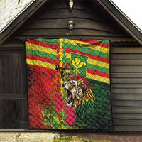 Hawaiian Reggae Quilt Kakau Art Motifs with Ohia Lehua and Rastafari Lion - Polynesian Pride