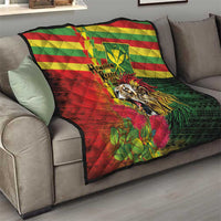 Hawaiian Reggae Quilt Kakau Art Motifs with Ohia Lehua and Rastafari Lion - Polynesian Pride