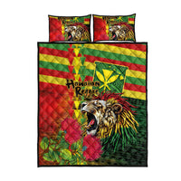 Hawaiian Reggae Quilt Bed Set Kakau Art Motifs with Ohia Lehua and Rastafari Lion - Polynesian Pride