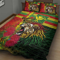 Hawaiian Reggae Quilt Bed Set Kakau Art Motifs with Ohia Lehua and Rastafari Lion - Polynesian Pride