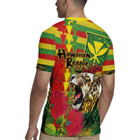 Hawaiian Reggae Rugby Jersey Kakau Art Motifs with Ohia Lehua and Rastafari Lion - Polynesian Pride