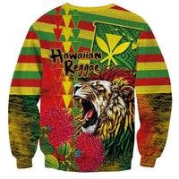 Hawaiian Reggae Sweatshirt Kakau Art Motifs with Ohia Lehua and Rastafari Lion LT03 - Polynesian Pride