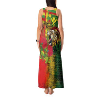 Hawaiian Reggae Tank Maxi Dress Kakau Art Motifs with Ohia Lehua and Rastafari Lion - Polynesian Pride