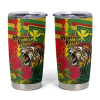 Hawaiian Reggae Tumbler Cup Kakau Art Motifs with Ohia Lehua and Rastafari Lion - Polynesian Pride