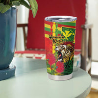 Hawaiian Reggae Tumbler Cup Kakau Art Motifs with Ohia Lehua and Rastafari Lion - Polynesian Pride