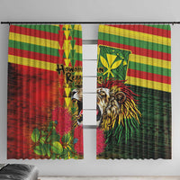 Hawaiian Reggae Window Curtain Kakau Art Motifs with Ohia Lehua and Rastafari Lion - Polynesian Pride