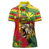 Hawaiian Reggae Women Polo Shirt Kakau Art Motifs with Ohia Lehua and Rastafari Lion - Polynesian Pride