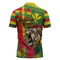 Hawaiian Reggae Zipper Polo Shirt Kakau Art Motifs with Ohia Lehua and Rastafari Lion - Polynesian Pride