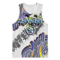 Traditional Art Hawaiian Kakau Tattoos Basketball Jersey Graffiti Style LT03 Unisex White - Polynesian Pride