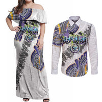 Traditional Art Hawaiian Kakau Tattoos Couples Matching Off Shoulder Maxi Dress and Long Sleeve Button Shirt Graffiti Style - Polynesian Pride
