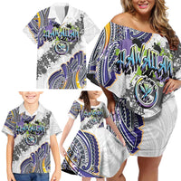 Traditional Art Hawaiian Kakau Tattoos Family Matching Off Shoulder Short Dress and Hawaiian Shirt Graffiti Style - Polynesian Pride