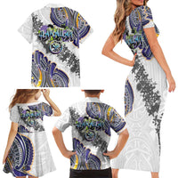 Traditional Art Hawaiian Kakau Tattoos Family Matching Short Sleeve Bodycon Dress and Hawaiian Shirt Graffiti Style - Polynesian Pride