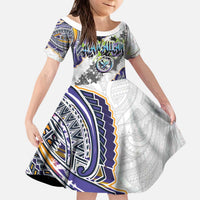 Traditional Art Hawaiian Kakau Tattoos Kid Short Sleeve Dress Graffiti Style LT03 KID White - Polynesian Pride