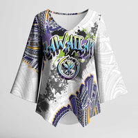 Traditional Art Hawaiian Kakau Tattoos Kimono Sleeve Blouse Graffiti Style LT03 Female White - Polynesian Pride