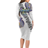 Traditional Art Hawaiian Kakau Tattoos Long Sleeve Bodycon Dress Graffiti Style - Polynesian Pride