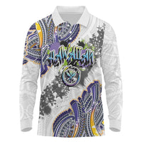 Traditional Art Hawaiian Kakau Tattoos Long Sleeve Polo Shirt Graffiti Style LT03 White - Polynesian Pride