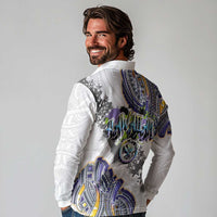 Traditional Art Hawaiian Kakau Tattoos Long Sleeve Polo Shirt Graffiti Style LT03 - Polynesian Pride