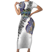 Traditional Art Hawaiian Kakau Tattoos Short Sleeve Bodycon Dress Graffiti Style LT03 Long Dress White - Polynesian Pride