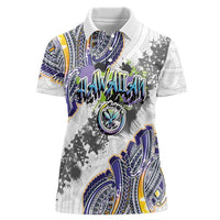 Traditional Art Hawaiian Kakau Tattoos Women Polo Shirt Graffiti Style LT03 Female White - Polynesian Pride