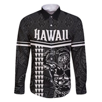 Custom Hawaii Warrior Family Matching Puletasi and Hawaiian Shirt Kakau Quilt Pattern LT03 Dad's Shirt - Long Sleeve Black - Polynesian Pride