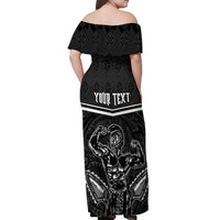 Custom Hawaii Warrior Off Shoulder Maxi Dress Kakau Quilt Pattern LT03 - Polynesian Pride