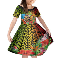 Hawaii Womens Day Wahine Family Matching Short Sleeve Bodycon Dress and Hawaiian Shirt Strong Beautiful Woman with Kakau Style LT03 Daughter's Dress Red - Polynesian Pride