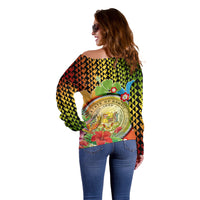 Hawaii Womens Day Wahine Off Shoulder Sweater Strong Beautiful Woman with Kakau Style LT03 - Polynesian Pride