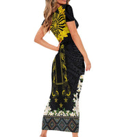 Flores de Mayo and Filipino Fiesta Short Sleeve Bodycon Dress The Sun-Jasmine and Polynesian Yakan Tattoo Barong Style