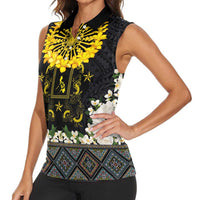 Flores de Mayo and Filipino Fiesta Women Sleeveless Polo Shirt The Sun-Jasmine and Polynesian Yakan Tattoo Barong Style