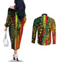 Aotearoa Reggae Couples Matching Off The Shoulder Long Sleeve Dress and Long Sleeve Button Shirt Maori Reggae-One Love
