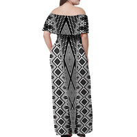 Aotearoa Tukutuku and Poutama Motif Classic Off Shoulder Maxi Dress LT03 - Polynesian Pride