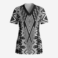 Aotearoa Tukutuku and Poutama Motif Classic Scrub Top LT03 Adult Gray - Polynesian Pride