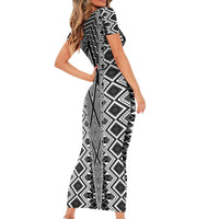 Aotearoa Tukutuku and Poutama Motif Classic Short Sleeve Bodycon Dress LT03 - Polynesian Pride