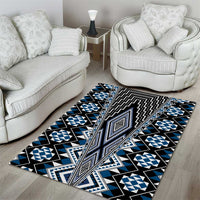 Blue Aotearoa Tukutuku and Poutama Motif Area Rug