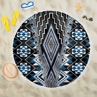 Blue Aotearoa Tukutuku and Poutama Motif Beach Blanket LT03 One Size 150cm Blue - Polynesian Pride