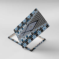 Blue Aotearoa Tukutuku and Poutama Motif Canvas Wall Art LT03 With Frame Blue - Polynesian Pride