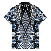 Blue Aotearoa Tukutuku and Poutama Motif Family Matching Off Shoulder Maxi Dress and Hawaiian Shirt