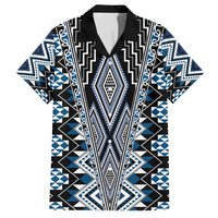 Blue Aotearoa Tukutuku and Poutama Motif Family Matching Summer Maxi Dress and Hawaiian Shirt