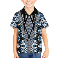 Blue Aotearoa Tukutuku and Poutama Motif Kid Hawaiian Shirt