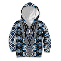 Blue Aotearoa Tukutuku and Poutama Motif Kid Hoodie