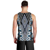 Blue Aotearoa Tukutuku and Poutama Motif Men Tank Top LT03 - Polynesian Pride