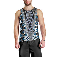 Blue Aotearoa Tukutuku and Poutama Motif Men Tank Top LT03 - Polynesian Pride