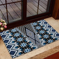 Blue Aotearoa Tukutuku and Poutama Motif Rubber Doormat LT03 - Polynesian Pride