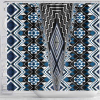 Blue Aotearoa Tukutuku and Poutama Motif Shower Curtain